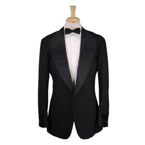 Bespoke 1-Btn Black Peak Lapel Napoli Gurkha Trousers Tuxedo Formal Suit 42L